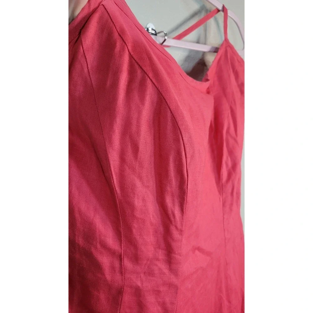 Karen Alexander Boston Proper Red Linen Halter Maxi‎ Dress Lace Back L - Picture 3 of 10